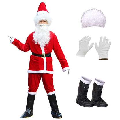 Santa Claus Clothes New Year Christmas Eve Party Men Santa Velvet Suit Outfit Adults Xmas Cosplay Costume