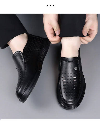 Spring Summer Hallow Leather Shoes for Men Solid Color Breathable Business Casual Shoes Male New Designer Fashion Sandals Man