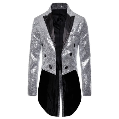 Shiny Gold Sequins Glitter Tailcoat Suit Jacket Male Double Breasted Wedding Groom Tuxedo Blazer Men Party Stage Prom Costume