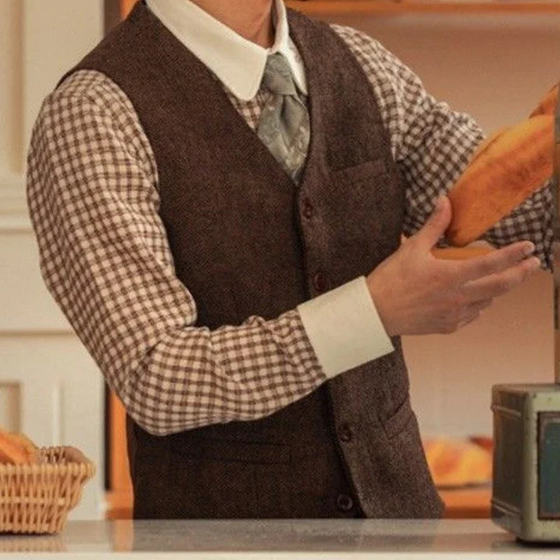 Men Suit Coffee Herringbone Single Button Business Casual Waistcoat For Wedding Birthday Banquet Work Set Men Suit Vest
