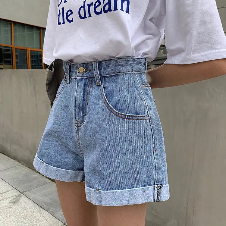 Women's Denim Shorts Wide With Belt High Waist Female Short Jeans Pants Trend 2025 New In Offer Aesthetic Hot Elasticty Outfits