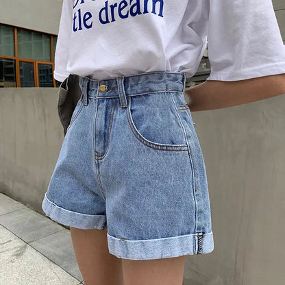 Women's Denim Shorts Wide With Belt High Waist Female Short Jeans Pants Trend 2025 New In Offer Aesthetic Hot Elasticty Outfits