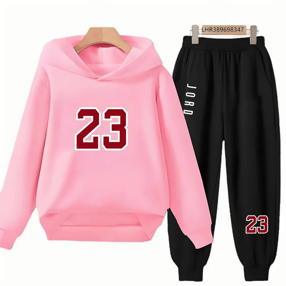 Black 3-12 Years Children's Hoodie+Pants Suit White Girl Sweatshirt Sets Boys Pants Suits Basketball Jersey Number 23 Clothing