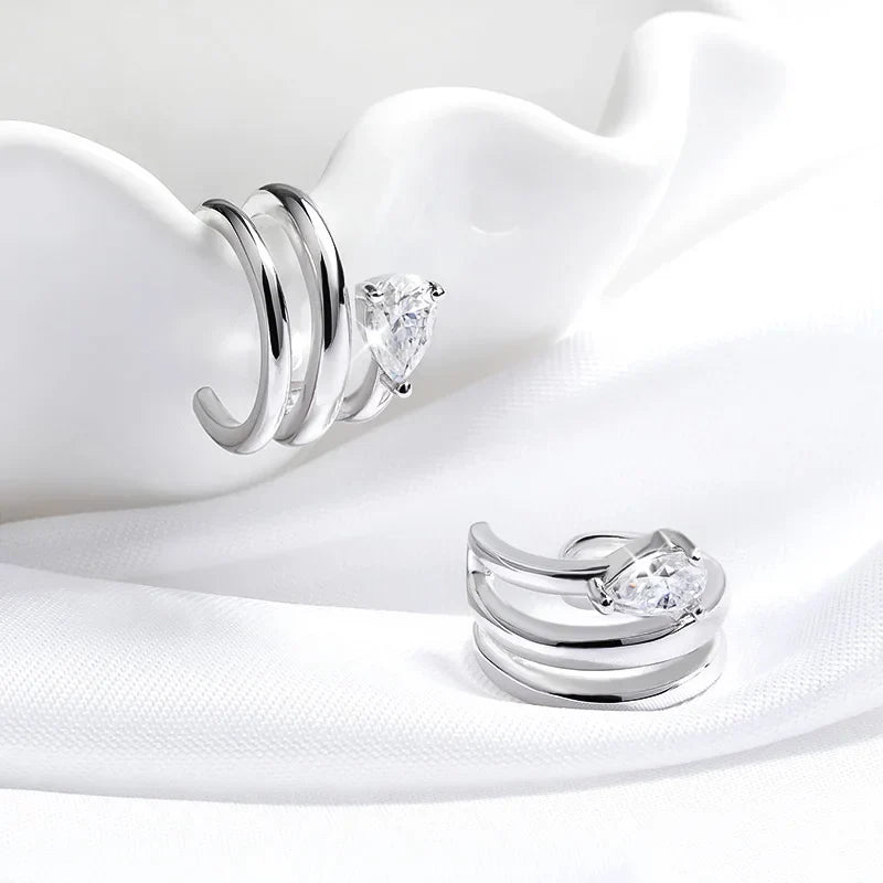 18K Plated Certified Full Moissanite Clip Earrings for Women Pear Cut Pure 925 Silver Lab Diamond Jewelry Wholesale