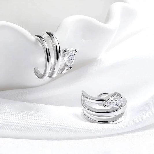 18K Plated Certified Full Moissanite Clip Earrings for Women Pear Cut Pure 925 Silver Lab Diamond Jewelry Wholesale
