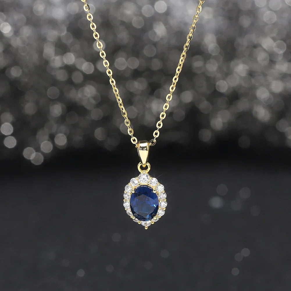 Created Sapphire Sterling Silver Pendant Necklace Women's Trendy Tear Drop Pendant Anniversary Jewelry Gift LZN06