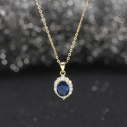 Created Sapphire Sterling Silver Pendant Necklace Women's Trendy Tear Drop Pendant Anniversary Jewelry Gift LZN06