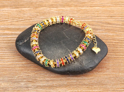 Fashion Gold Plated Chain Bead Bracelet for Women Colorful Crystal Zircon Heart Shape Charm Wedding Party Jewelry Gifts