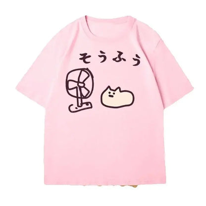 Cool Japanese Style Fan Cat T-shirt Women Funny Short Sleeve Tshirt Graphic T Shirts Summer Streetwear Pritned Tees