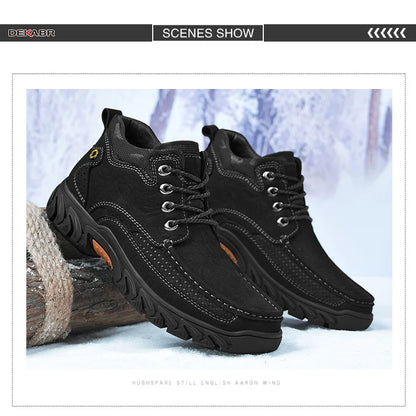 Dekabr Men Snow Boots Mountaineering Comfortable Durable Warm Non Slip Lace Up Ankle Boots British Style Winter Fur Shoes
