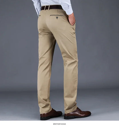 4 Colors 98% Cotton Casual Pants Men 2024 New Classic Style Straight Loose High Waist Elastic Trousers Male Brand Clothes
