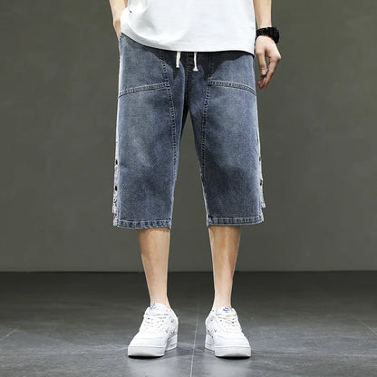 Korean Style Summer Men's Black Wide Leg Denim Shorts New Fashion Casual Baggy Short Jeans Male Plus Size 6XL 8XL YBR602