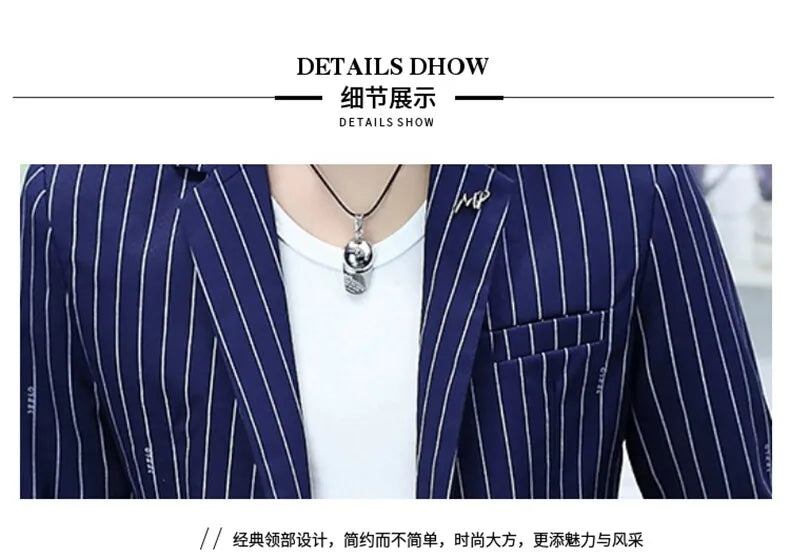 Blazer Summer Men's Fashion Gentleman Business Korean Version Trendy Performance Striped Banquet Host Casual Wedding Blazer