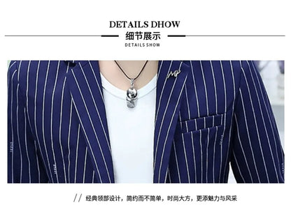 Blazer Summer Men's Fashion Gentleman Business Korean Version Trendy Performance Striped Banquet Host Casual Wedding Blazer
