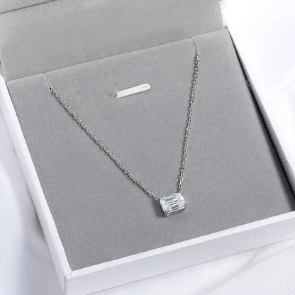 1-3CT Solitaire Moissanite Necklace for Women Emerald Cut Lab Diamond Wedding Female Necklace 925 Sterling Silver Jewelry