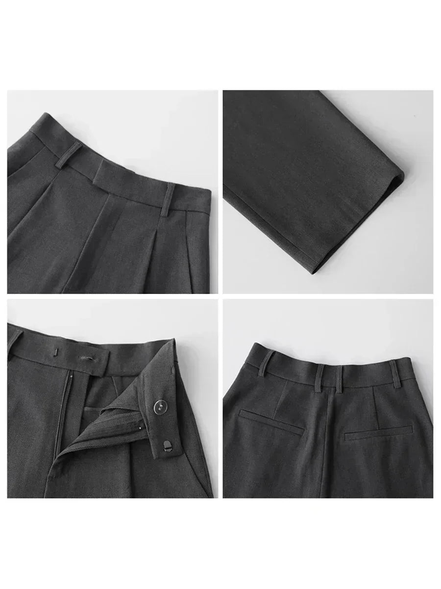 Simple Casual Women Twill Suit Pants Wide Leg Pants Straight Floor Pants Office Ladies Female Trousers