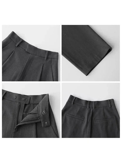 Simple Casual Women Twill Suit Pants Wide Leg Pants Straight Floor Pants Office Ladies Female Trousers