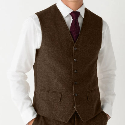 Men Vest Coffee Herringbone Single Button V Neck Waistcoat For Wedding Banquet Office Business Work Daily Casual Men Suit Vest
