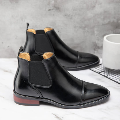 2025 Retro Men's Solid Color Pointed Business Ankle Boot  Comfortable Wedding  Party Shoe Breathable  And  Anti-Slip Ankle Boots