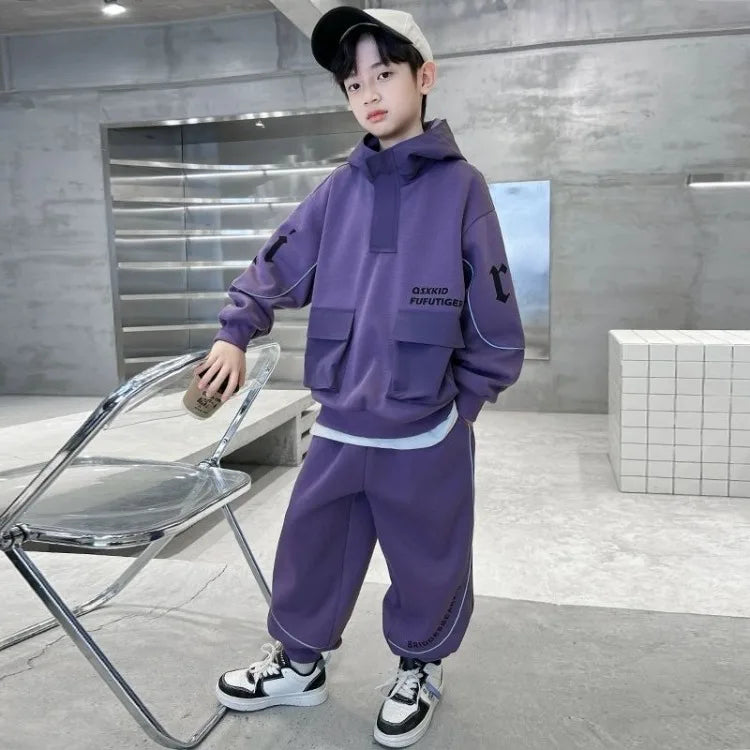2025 Boys' Long Sleeve Spring Autumn Two-Piece Hoodie Set Trendy Cool Stylish M-L Size