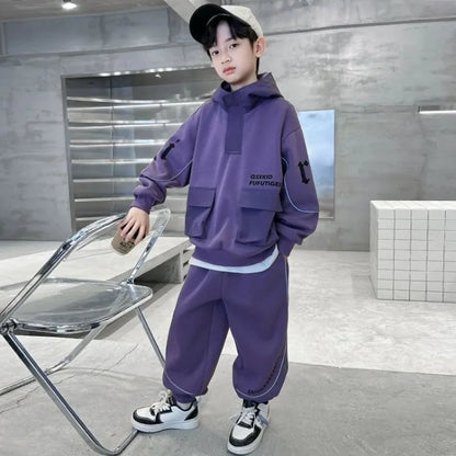 2025 Boys' Long Sleeve Spring Autumn Two-Piece Hoodie Set Trendy Cool Stylish M-L Size