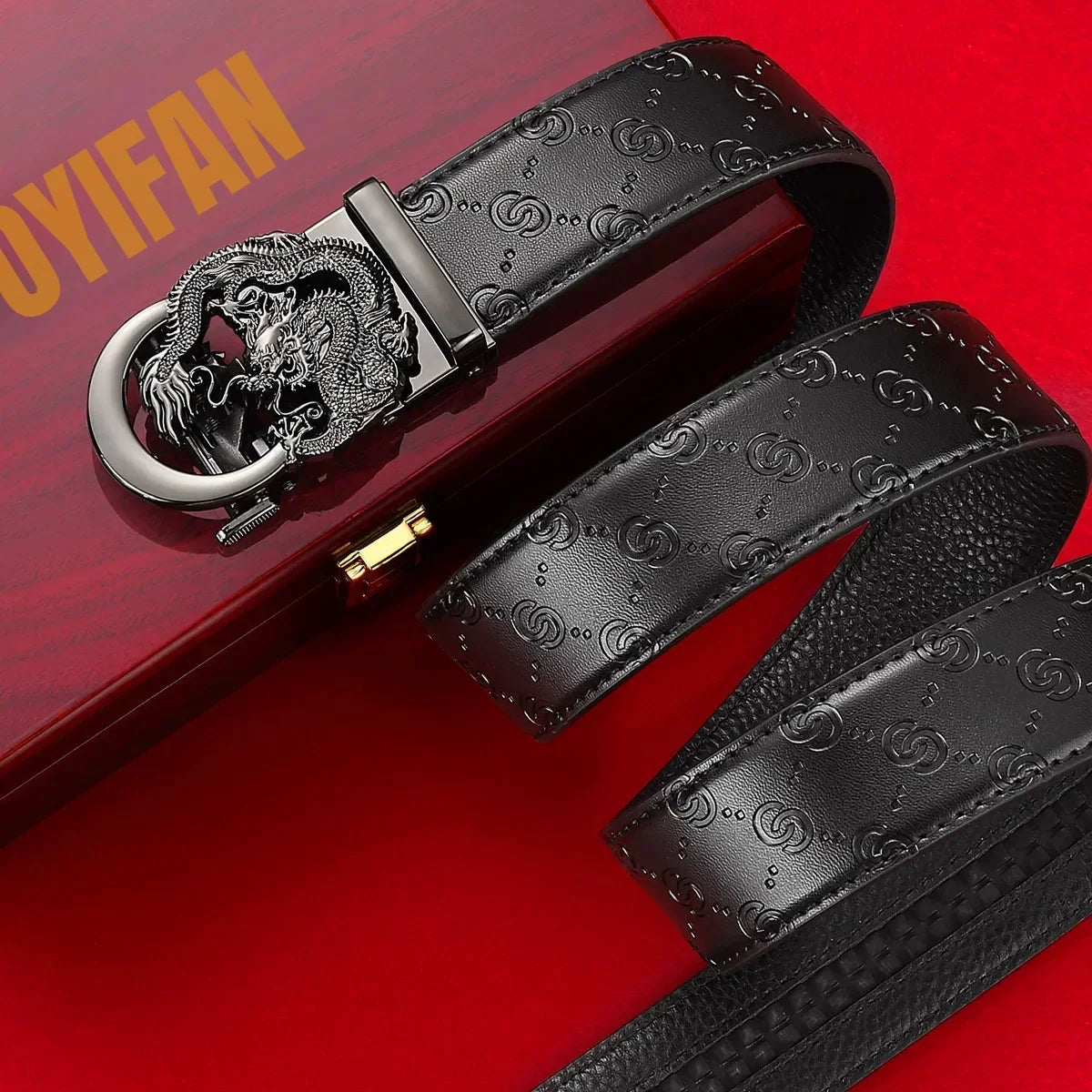 Men's Genuine Leather Belt - Adjustable Automatic Ratchet Buckle for Business Suits, Casual Wear & Everyday Office Style