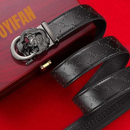 Men's Genuine Leather Belt - Adjustable Automatic Ratchet Buckle for Business Suits, Casual Wear & Everyday Office Style
