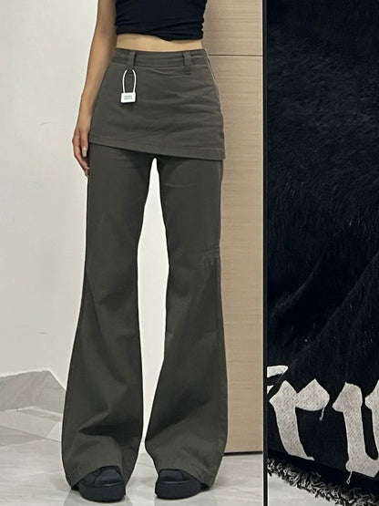 Fake Two-Piece Plus size Wide Leg Jeans for Women 2025 New Y2k Fashion Streetwear High Waisted Flare Denim Pants