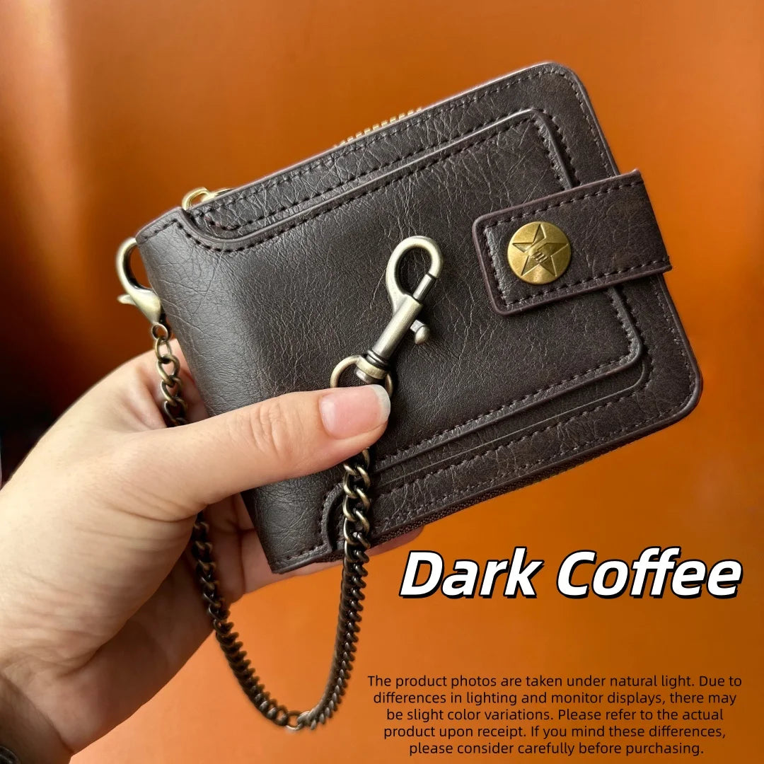 Men's Pu Leather Bi-Fold Wallet with Chain, Multiple Card Slots and Cash Compartment, Secure Snap Closure - Father's Day Gift, Gift for Dad/Husband/Boyfriend, Black Wallet, Travel Accessory, Classic Design, High-Quality Mater