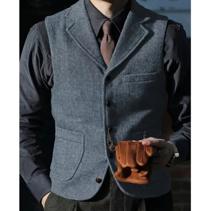Men Vest Brown Herringbone With Lapel Single Breasted Waistcoat For Wedding Party Business Prom Work Daily Casual Men Suit Vest