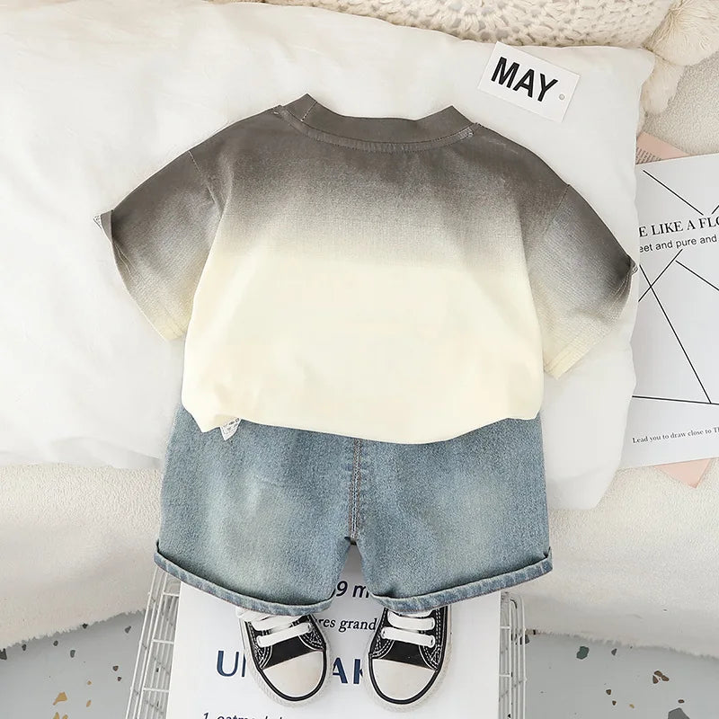 0-5Years New Baby Boys Girls Summer Clothes suits Tie dye letter T-shirt denim Shorts 2pcs/sets Children Clothing Tracksuits Set