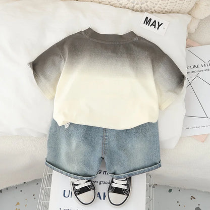 0-5Years New Baby Boys Girls Summer Clothes suits Tie dye letter T-shirt denim Shorts 2pcs/sets Children Clothing Tracksuits Set