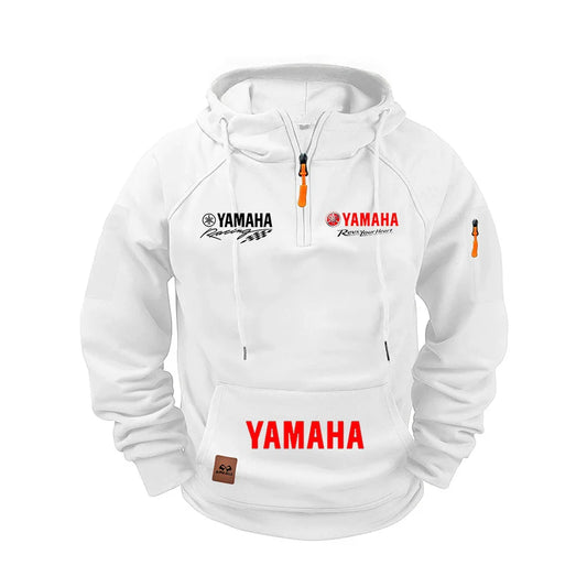 2026 new Yamaha autumn and winter vintage heavy-duty men's fleece hooded sweater long-sleeved motorcycle casual jacket