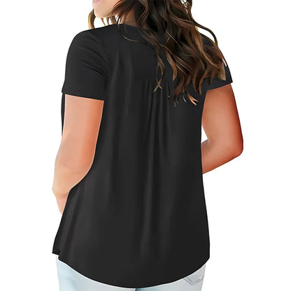 Solid Color Button Front Tee, Casual Fashion Short Sleeve Scoop Neck T-shirt for Summer