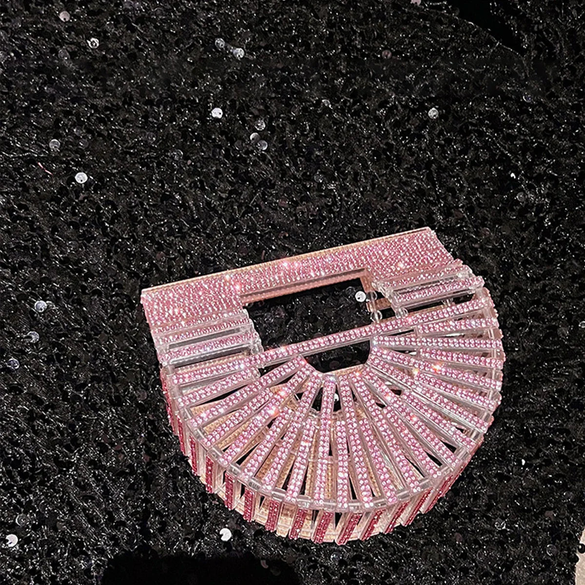 Women's Half-Moon Evening Bag Luxury Designer Rhinestone clutch bag Fan Shape Golden Party Bag Mini Sparkling Wedding Purse