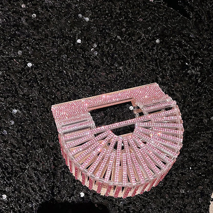 Women's Half-Moon Evening Bag Luxury Designer Rhinestone clutch bag Fan Shape Golden Party Bag Mini Sparkling Wedding Purse
