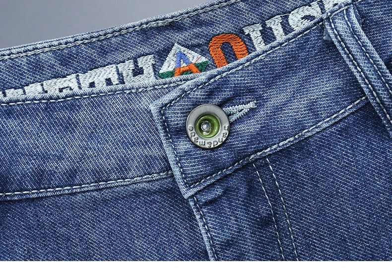 Men's Printed Denim Shorts Summer Thin Fashion Slim Straight Bermuda Jeans Personality Male Short Pants Streetwear