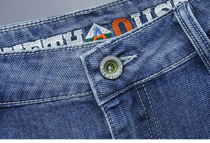 Men's Printed Denim Shorts Summer Thin Fashion Slim Straight Bermuda Jeans Personality Male Short Pants Streetwear