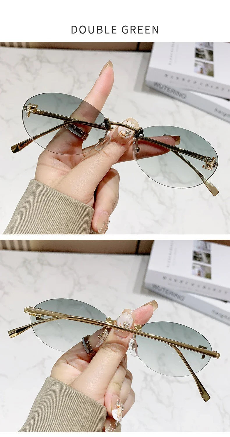 Elegant Diamond Oval Sunglasses Male Letter "F" Rimless Sunglasses  Car Sunglasses  Driving Glasses Sunglasses Women
