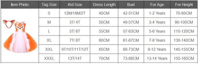 White Orange Fox Halloween Costumes for Girls Kids Animal Fancy Tutu Dress with Ears Children Birthday Carnival Party Outfits