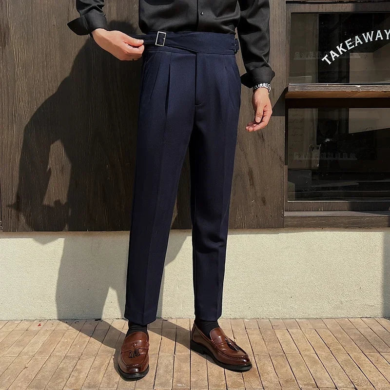 2025 New Naples High Waist Mens Suit Pants Double-Blade Gurkha Chino Slim Fit Trousers Fashion Men Wedding Party Casual Pant