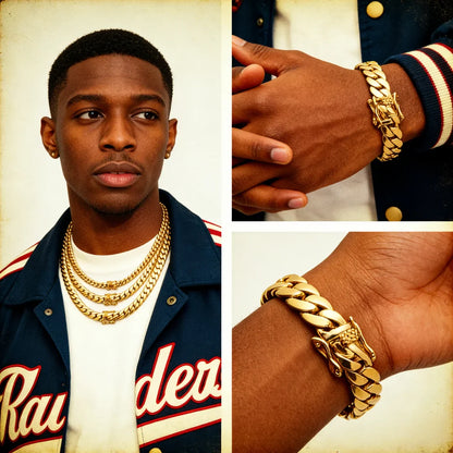 Hip Hop Bling Gold Cuban Link Chain Necklace For Men, Rapper Style Tank Chain Jewelry, Trendy Whip Chain Necklace