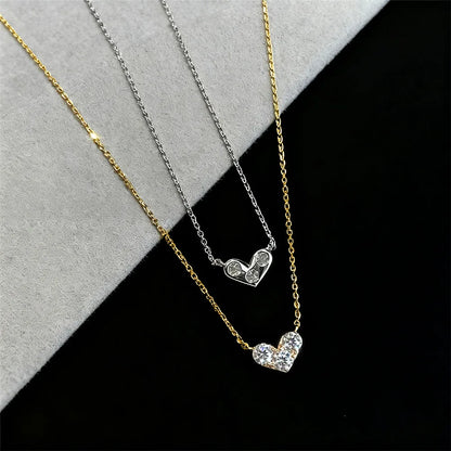 3-Stone Round Cut Full Moissanite Pendant Necklace Heart Shape for Woman 925 Silver Certified Lab Diamond Lucky Neck Chain