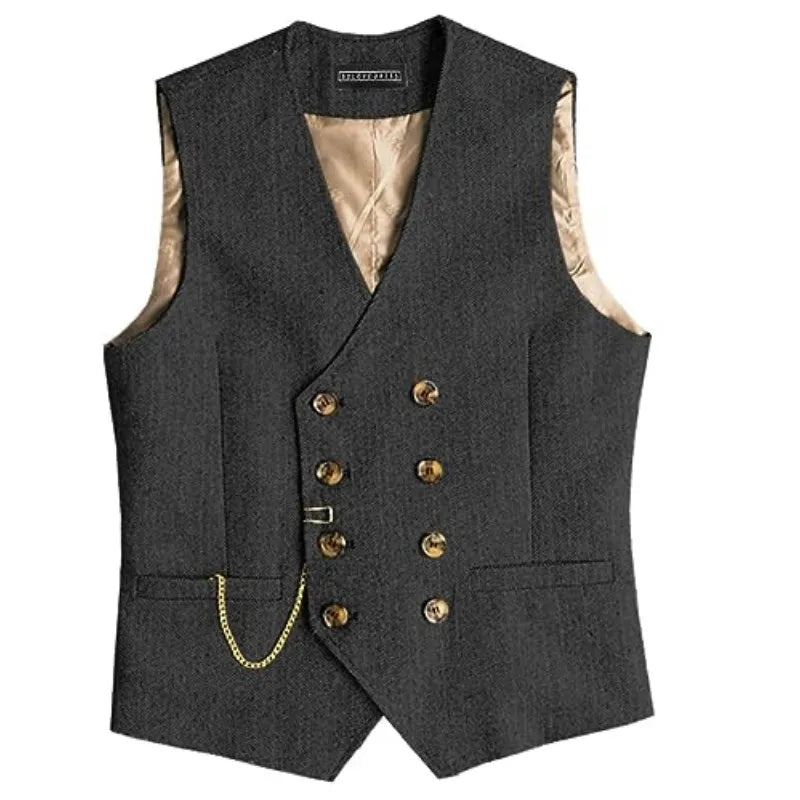 Men Suit Gray Vintage Double Breasted Blend Waistcoat For Wedding Groomsmen Banquet Men Coat