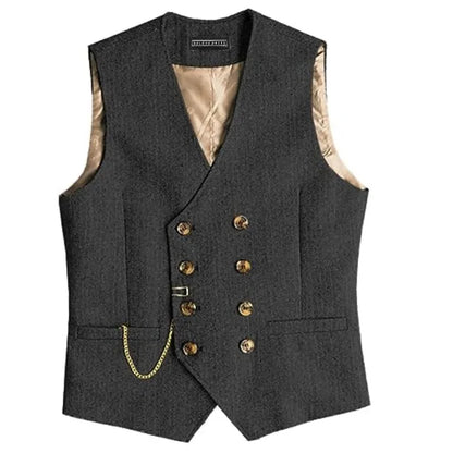 Men Suit Gray Vintage Double Breasted Blend Waistcoat For Wedding Groomsmen Banquet Men Coat