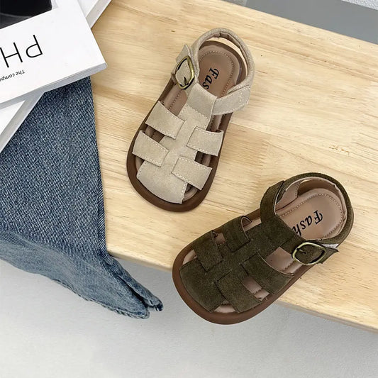 Children Roman Sandals Kids Hollow-out Toes Capped Sandals Fashion Kids Summer Beach Shoes Soft Bottom Anti-slippery Size 21-31