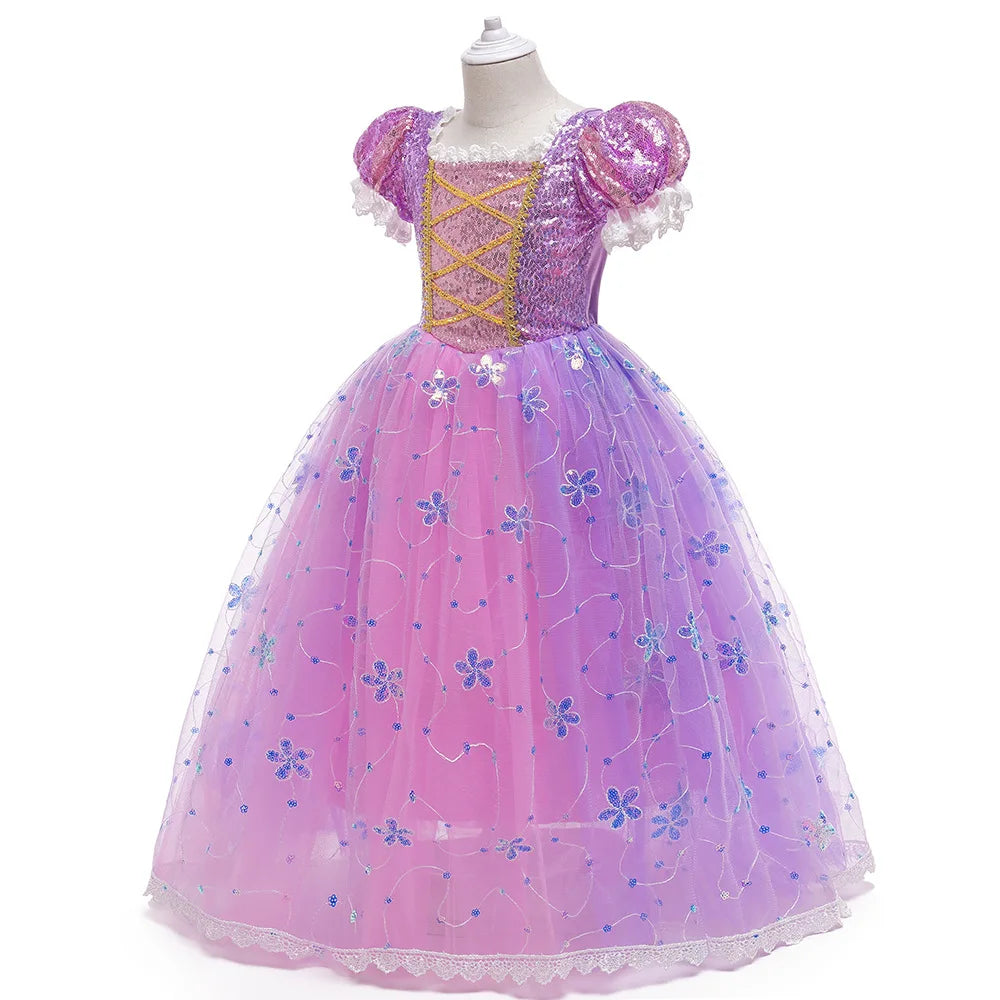 Girls Birthday Party Deluxe Rapunzel Dress With Sequined Bodice Tangled Movie Cosplay Princess Costume Carnival Fairy Tale Gown