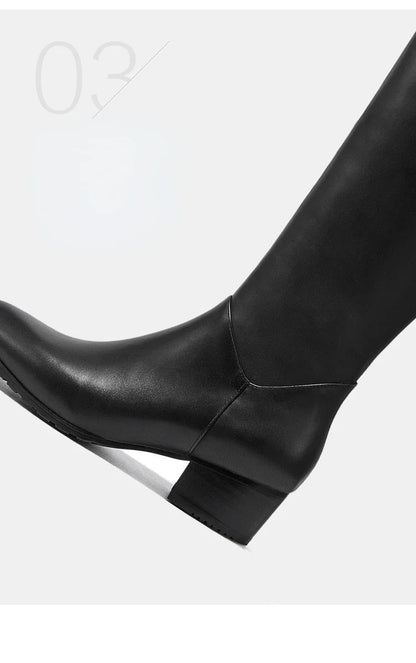 Italian Classic Men's Knee High Boots 5 Cm Heels Luxury Genuine Leather Comfortable Winter Warm Black Business Shoes Boots Man