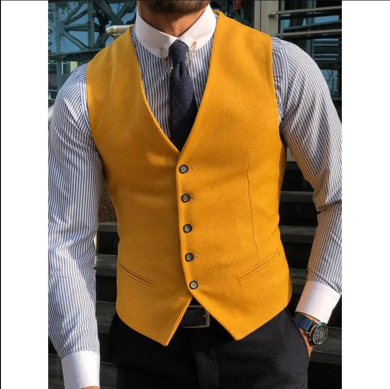 New Arrvial Men Vest Classic Cotton Blended Slim Fit Formal Suit Waistcoat  Vest Men Busoness