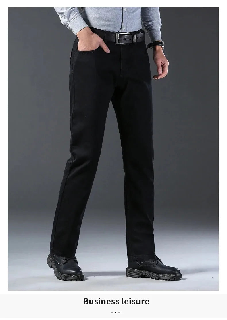 2026 Classic Men Straight Jeans Homme Pantalon Streetwear Soft Black Blue Masculino Denim Mans Pants